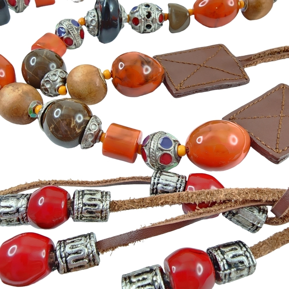 Vintage Boho Belt Art Beads Leather Retro Hippie Bohemian Colorful Orange - Picture 2 of 14